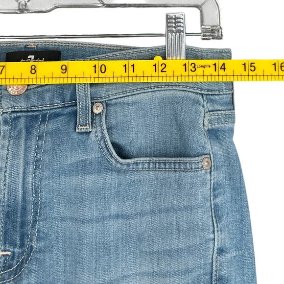 7 For All Mankind The Ankle Skinny Light Blue Mid Rise Raw Hem Jeans Womens 27 - Picture 11 of 11